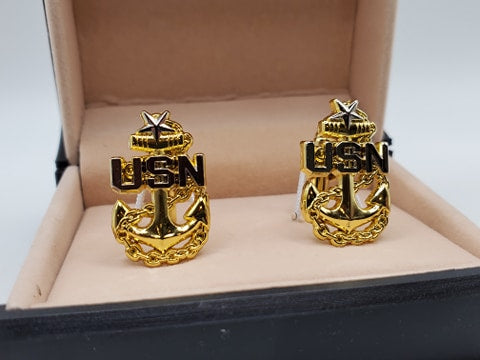 Silver Cufflinks-Navy Anchor