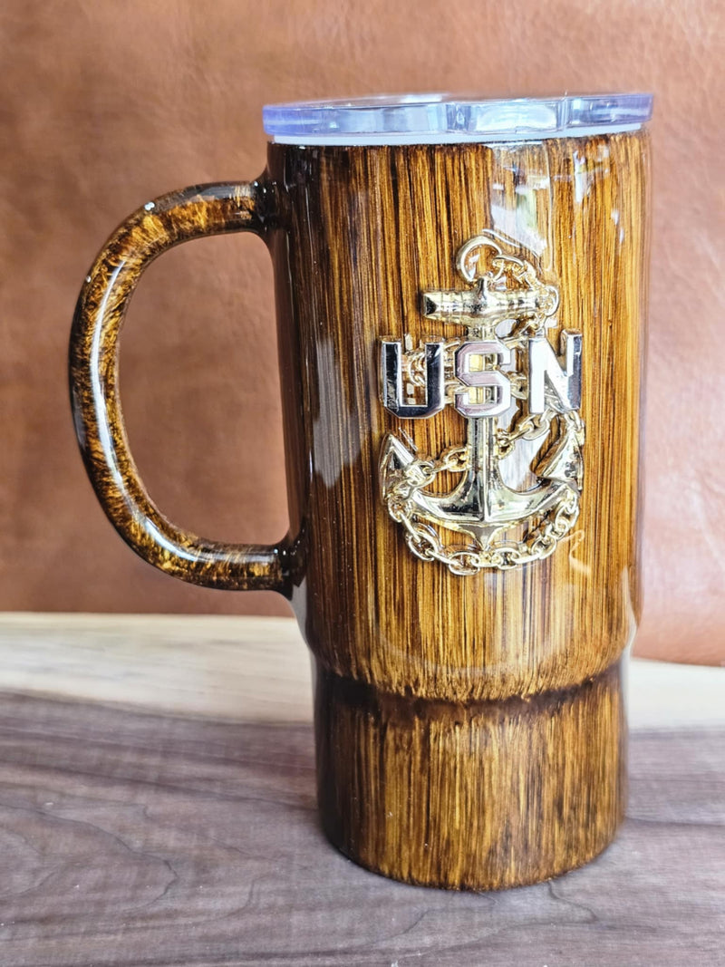 Ready to Ship Wood Grain Travel mug with CPO anchor